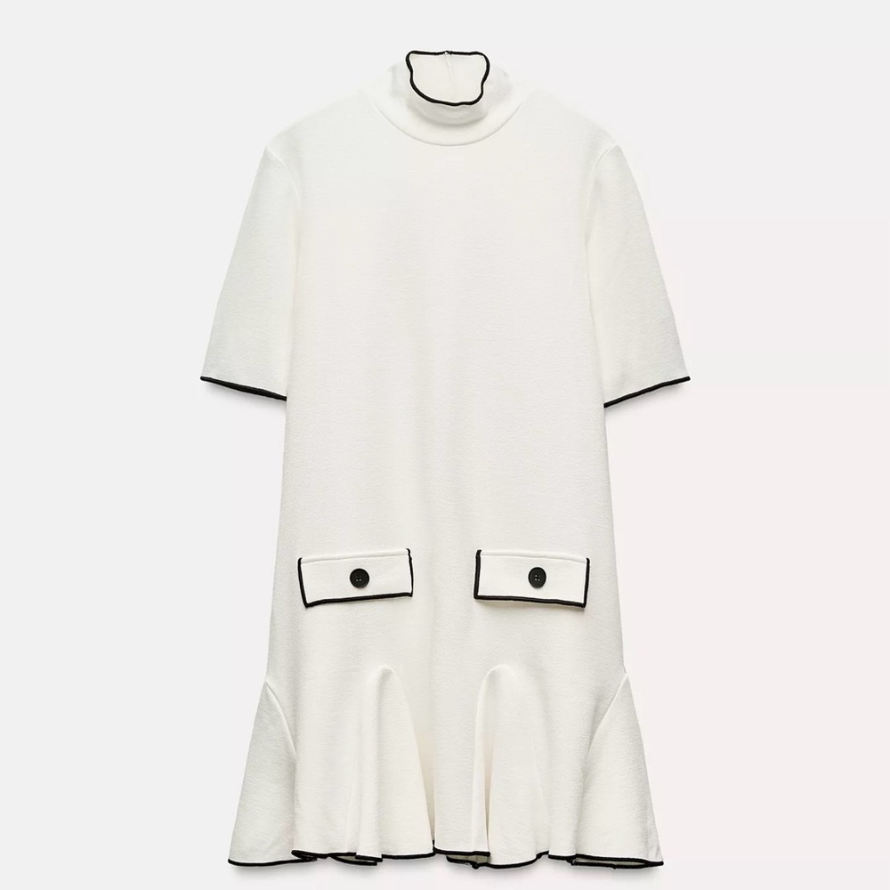 Zara White Mini Sweater Dress with Black Accents NWOT